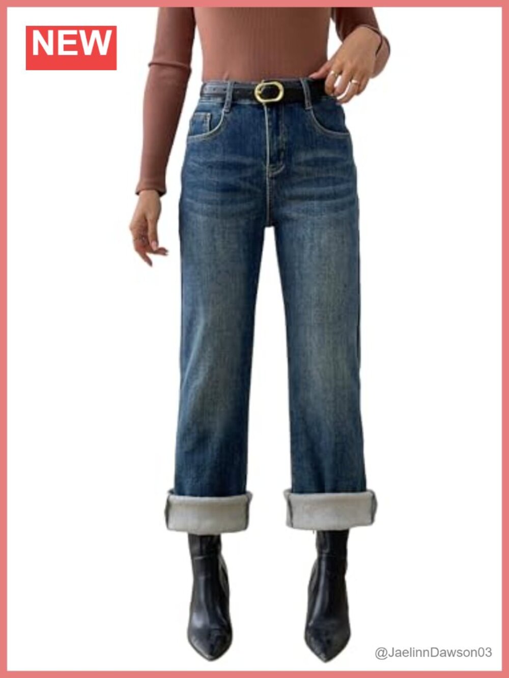 Fleece Lined Thermal Straight Wide Leg High Rise Winter Jeans